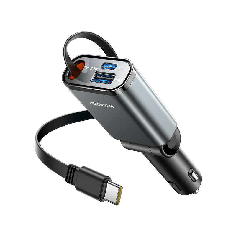 CCL07 45W 3-in-1 Retractable Car Charger-Dark Grey