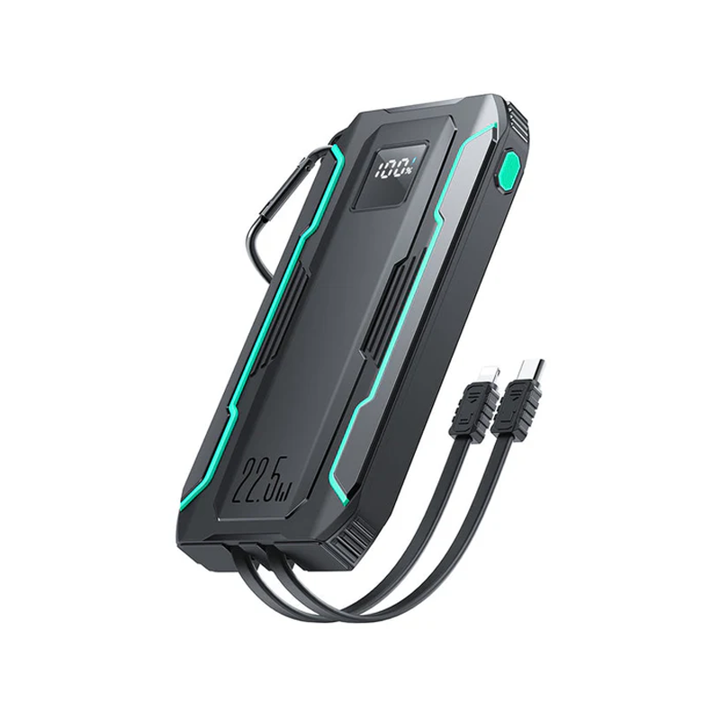 L017 22.5W Power Bank With Built in 2 in 1 Cables with SOS Light 10000mAh - Black