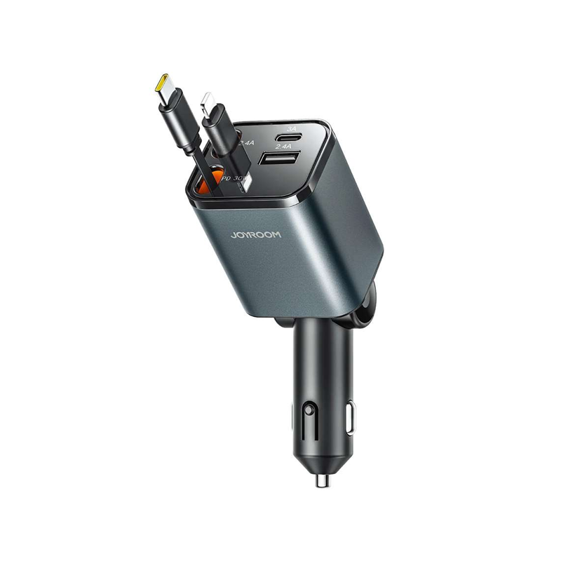 CCL05 50W 4-in-1 Retractable Car Charger-Dark Grey
