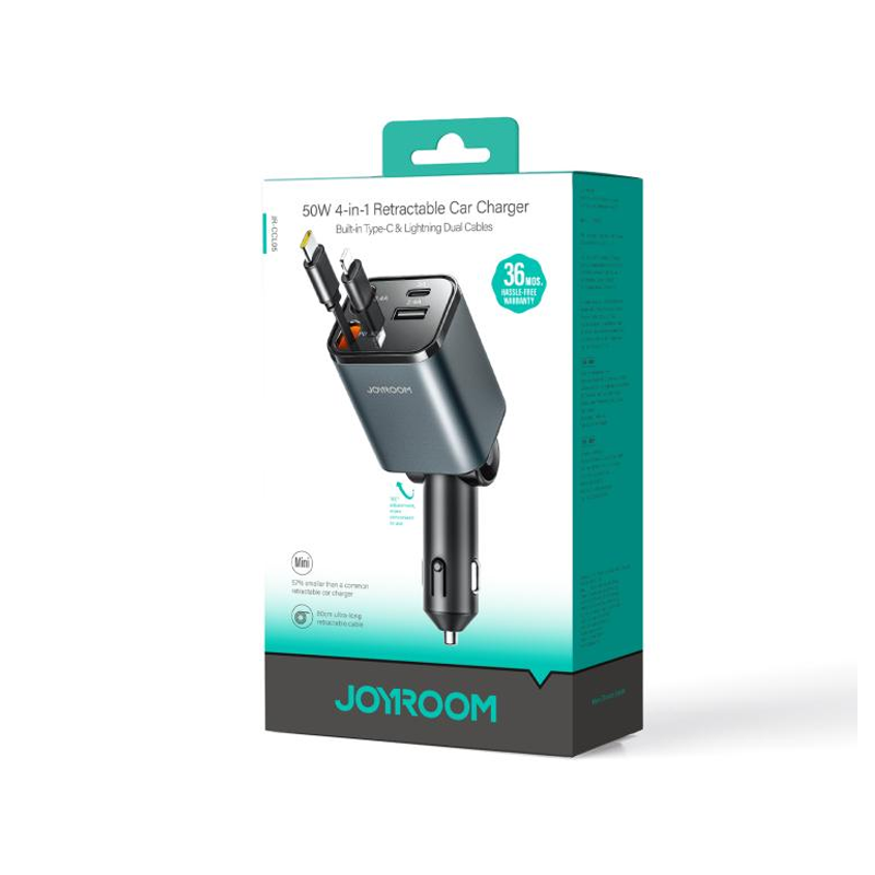 CCL05 50W 4-in-1 Retractable Car Charger-Dark Grey