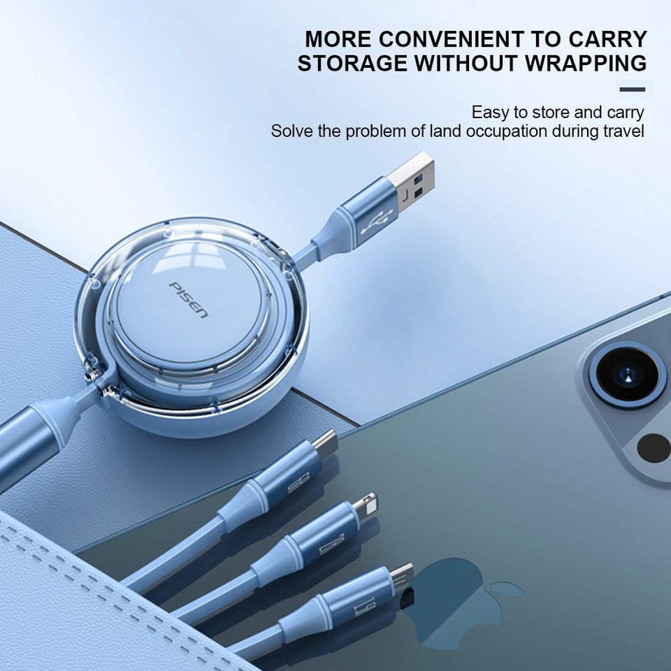 120W 3 in 1 Fast Data Cable Nylon Braided | Super Fast Charging Cable Type-C + Micro + iPhone