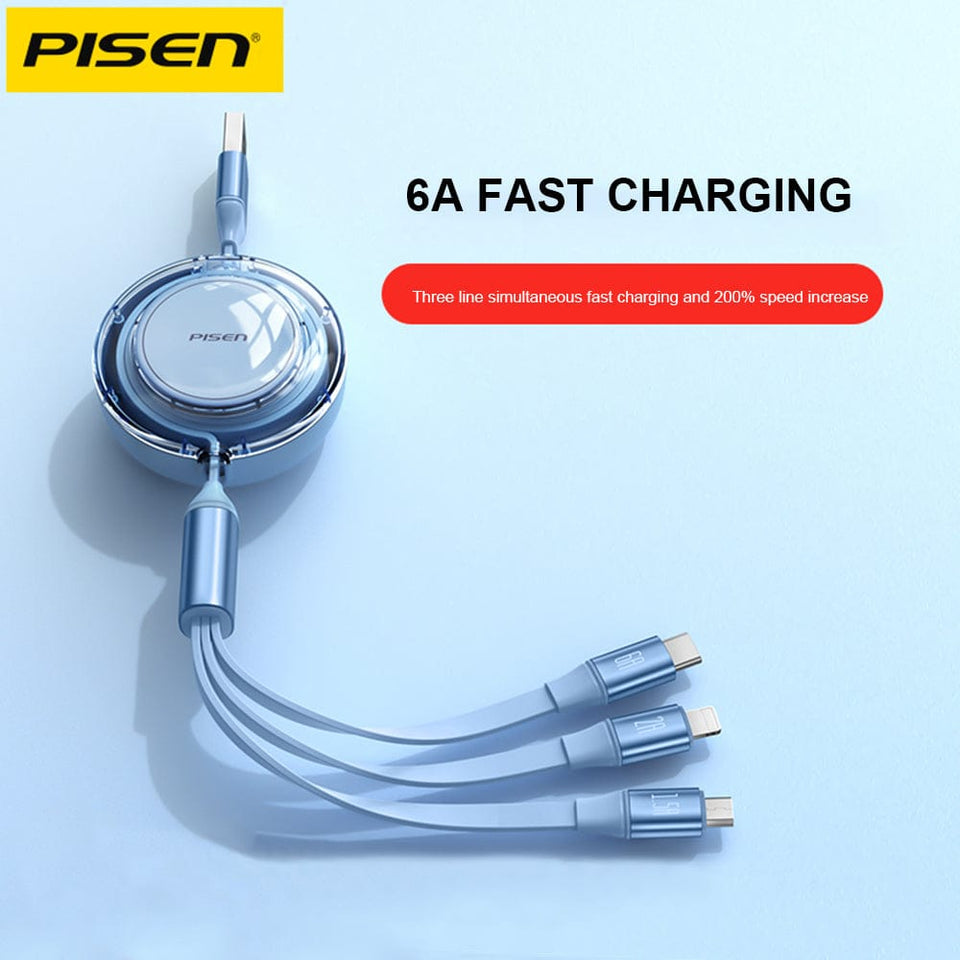 120W 3 in 1 Fast Data Cable Nylon Braided | Super Fast Charging Cable Type-C + Micro + iPhone